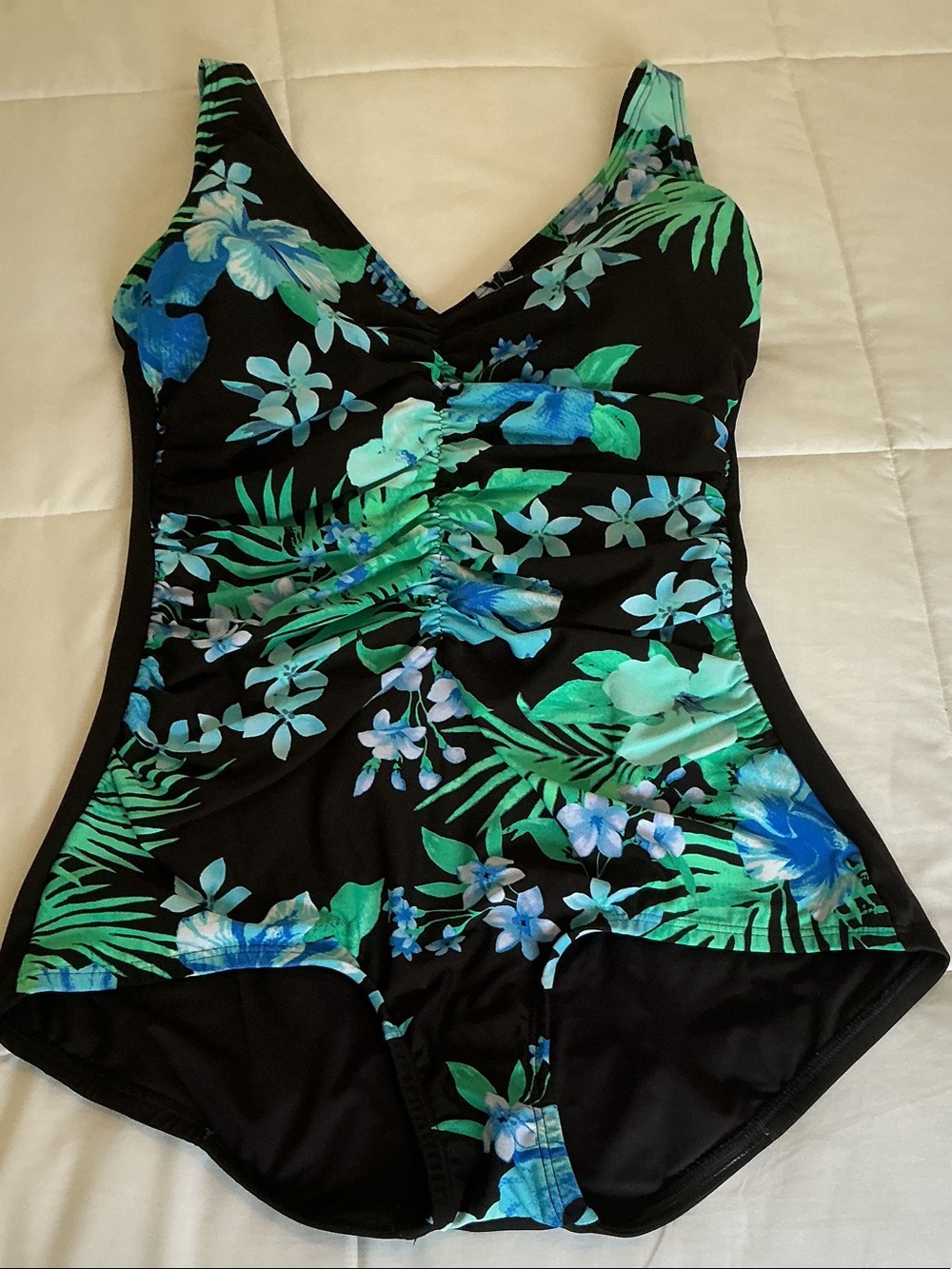 Gabar - Women’s One-Piece Swimsuit - Black with Blue & Green Floral